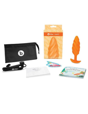 b-Vibe Texture Butt Plug Swirl, Orange, Medium-The Stockroom