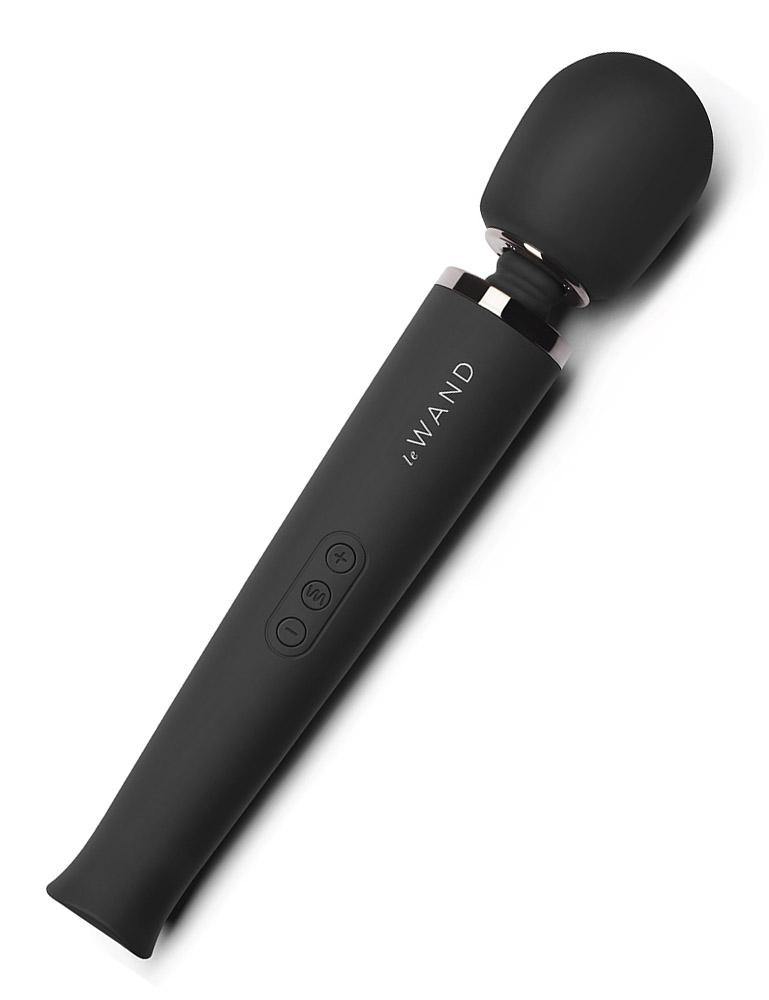 A Le Wand Rechargeable Vibrating Massager in Black is shown against a blank background.