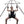 Load image into Gallery viewer, The Tetruss Portable Dungeon Deluxe Bundle is shown in use against a blank background. The spreader bar is connected to the frame, supporting a woman sitting in the leather slings. Her suspension wrist cuffs are attached to the spreader bar.
