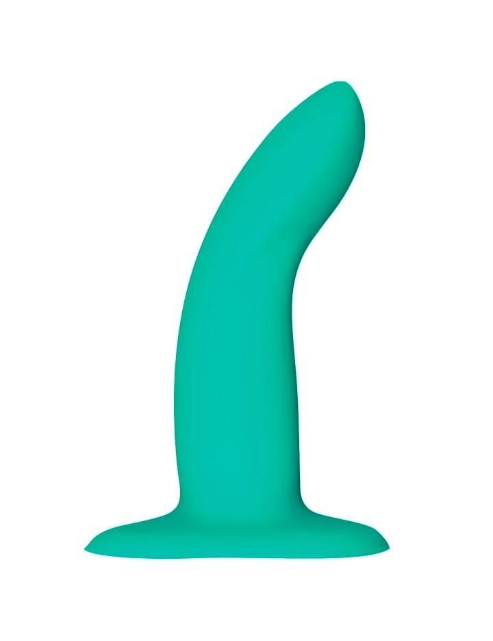 The Fun Factory Limba Flex Bendable Dildo in Small is shown from the side against a blank background. 