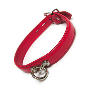 The Premium Garment Leather Collar in red leather is shown against a blank background.