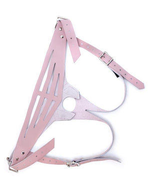 The pink Vanity Strapon Dildo Harness is shown from the back against a blank background.