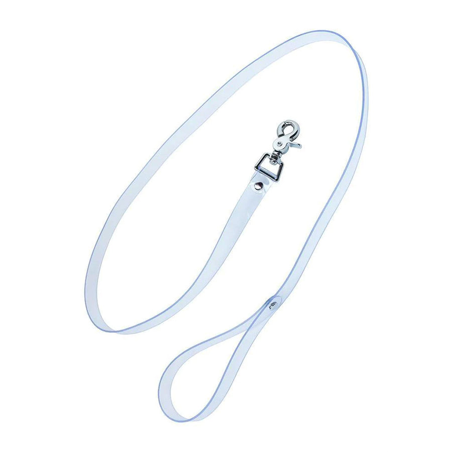 The Clear CTRL Vinyl Leash is shown against a blank background. It is a long piece of transparent PVC with a wrist loop at one end and a snap hook on the other.