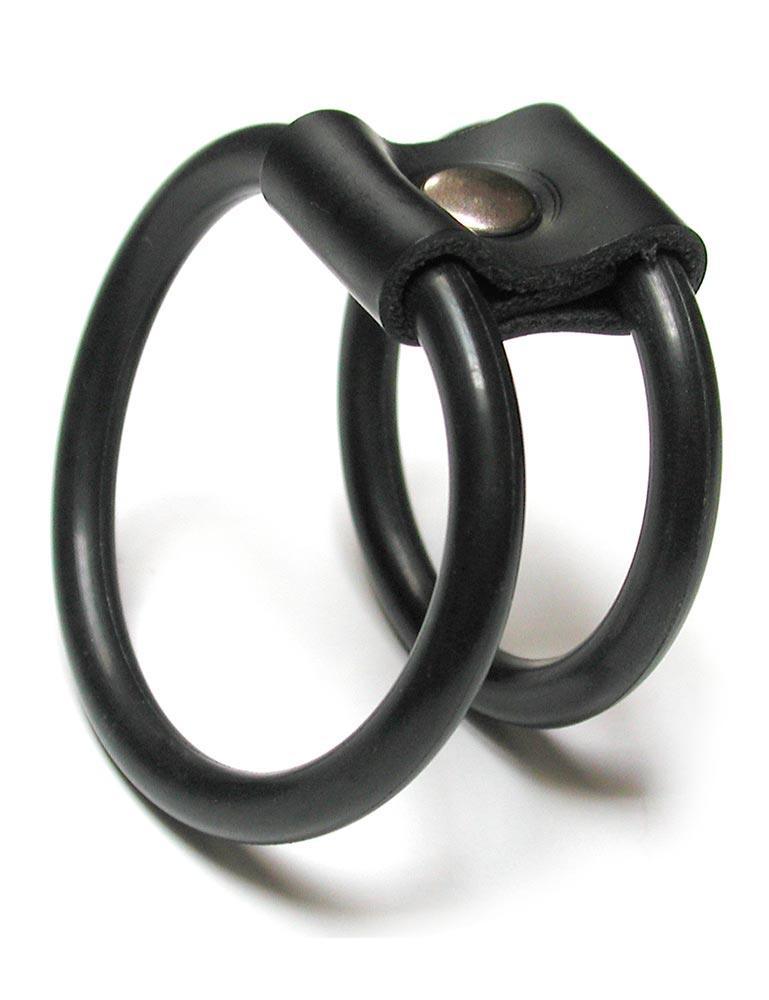 The KinkLab Double-O Cock Ring, made of two black rubber O-rings connected by a piece of black rubber, is displayed against a blank background.