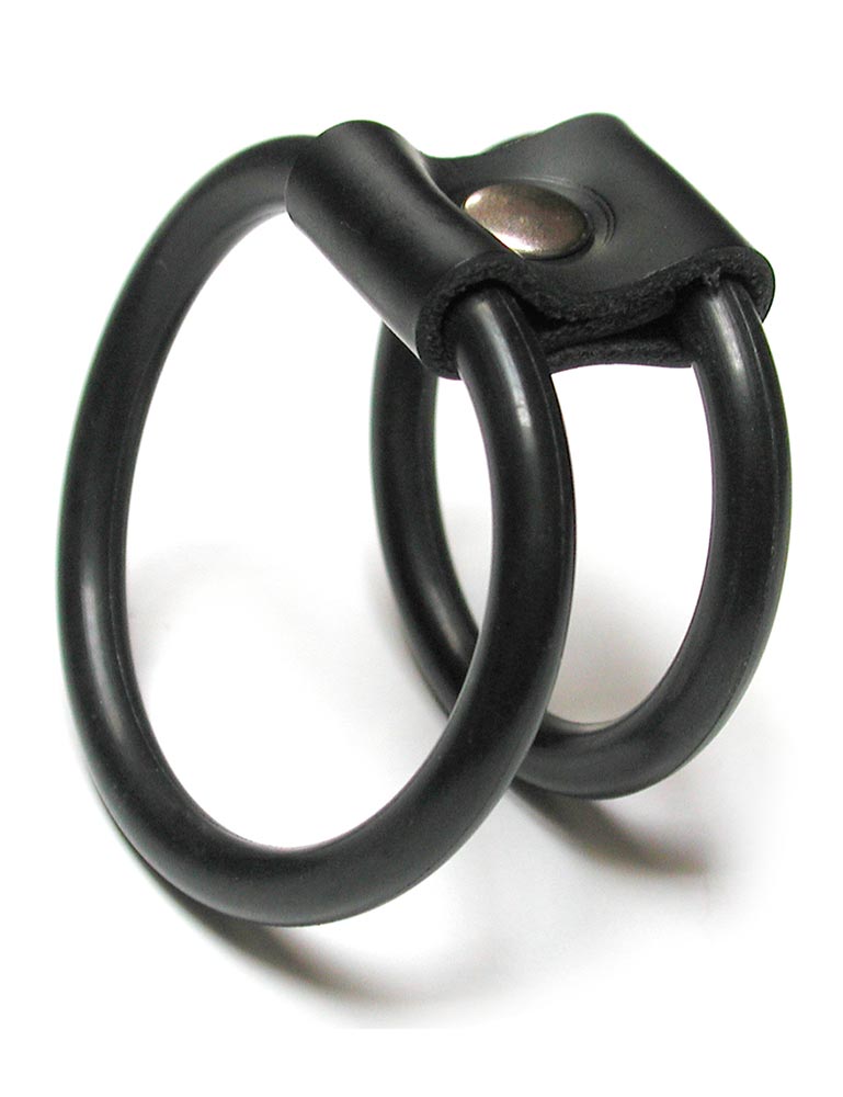 The KinkLab Double-O Cock Ring, made of two black rubber O-rings connected by a piece of black rubber, is displayed against a blank background.