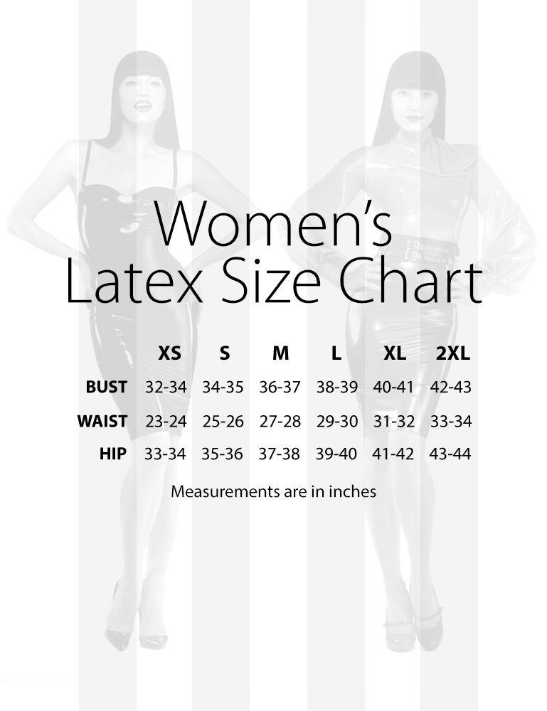 An image of the women's sizing chart for Syren Latex.