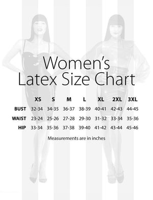 An image of the women's sizing chart for Syren Latex.