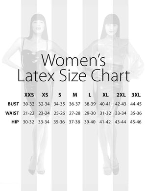 An image of the women's sizing chart for Syren Latex.