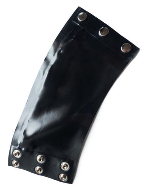A black Latex Wrist Wallet by Syren Latex is displayed against a blank background. 