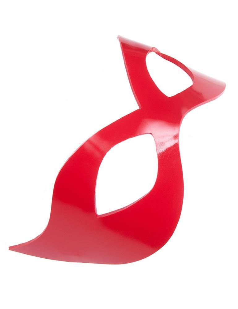 A red Mistress Mask by Syren Latex is displayed against a white background.