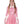 Load image into Gallery viewer, A blonde woman with pigtails wearing the Wednesday Swing Dress by Syren Latex in pink poses in front of a blank background. The dress has three-quarter sleeves, a white peter pan collar with latex ribbons, and white cuffs on the sleeves.
